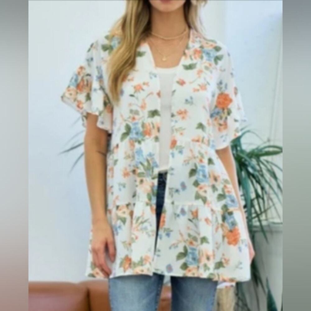 Anthropologie Doe & Rae NEW Floral Baby Doll Ruffled Kimono Cardigan S